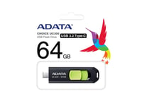 ADATA UC300, 64 GB, USB Type-C, 3.2 Gen 1 (3.1 Gen 1), 100 MB/s, Friktionslager, Svart, Grön