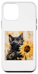 Coque pour iPhone 12 mini Fleur sauvage jaune, tournesol, chat de nuit étoilée, chat Van Gogh