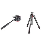 Manfrotto MHXPRO-2W, XPRO Fluid Head with Fluidity Selector, Professional Fluid Drag System, for Video, Videography, Lightweight, Black with 4 Sections Aluminum Tripod for Camera Black