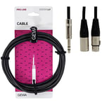 GEWA Câble d'insertion Pro Line 1,5m, noir, prise REAN, 1x jack stéréo 6,3 mm - 1x XLR(m) & 1x XLR (f), 190730