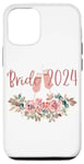 Coque pour iPhone 15 Pro Bride 2024 Fête de mariée Toast au vin Motif floral Visite des vignobles