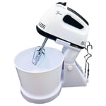 Electric Hand Mixer for Backing Hand Whisk 7 Speed Food Mixers Handle Electric Whisks with Bowl Flour Bread Egg Beater, 2 x Beaters and 2 x Dough Hooks (White,British standard)