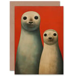 Mr and Mrs Seal Couple for Him or Her Birthday Thank You Blank Greeting Card