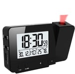 HJRUIUA Projection Clock, Digital Alarm Clock, LED Display Clock with Backlight Snooze,12/24 Hours, Indoor Temperature/Day/Manual Time Adjustment/Date Display with Dimming,2 Alarm Sounds Black