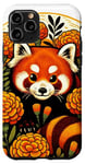 Coque pour iPhone 11 Pro Panda rouge rétro art marguerite fleurs souci