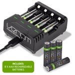 Rechargeable High Capacity AAA Batteries plus Charging Dock - Includes 8 x AAA