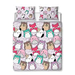 Character World Squishmallows Official Double Duvet Cover Set, Bright Design | Reversible 2 Sided Squish Squad Bedding Cover Official Merchandise Including Matching Pillow Cases