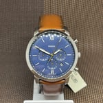 Fossil FS5453 Neutra Chronograph Brown Leather Blue Dial Analog Men's Watch