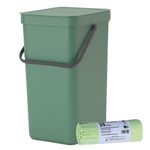 Brabantia Sort & Go Recycling Bin – 16Litre & 25x Compostable Bags – Fir Green