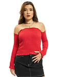 Urban Classics Women's Ladies Cold Shoulder Smoke L/s Long Sleeve Top, Red (Fire Red 00697), Small