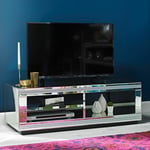 Silver Glass Mirrored TV Unit, Media, Entertainment Stand Assembled Living Room 