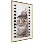 Plakat - Cat In Hat - 20 x 30 cm - Guldramme med passepartout