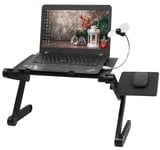 MINNET Universal Laptop Stands Adjustable Portable Multifunctional Folding Ergonomic Foldable Desk Tables for Sofa Bed Table Black Laptop Riser with Mouse Tray (Laptop Stand + USB Fan)