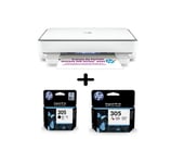 Imprimante Tout-en-un HP Envy 6032e Blanc + Cartouche d'encre HP 305 Noir + Cartouche d'encre HP pack 305 3 couleurs