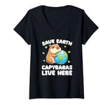 Womens Save The Earth Capybaras Live Here Earth Day V-Neck T-Shirt