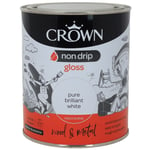Crown Non Drip Gloss White Wood & Metal Paint QUICK DRY Interior Exterior 750ml
