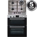 SIA 60cm Stainless Steel Built Under Double Electric Oven & 4 Gas Burner Hob
