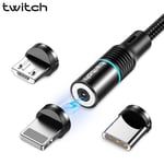Noir IOS Câble 2m Twitch - Câble Micro USB / type C recharge magnétique versez rapide