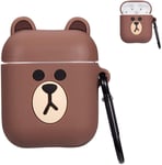 DUANJIN Case for Airpod 2/1 Fashion Cute Soft Silicone Fun Cartoon Cover Kawaii Cool for AirPods 2&1 Shell Unique Design for Air Pods 2/1 Cases Funny Character for Girls Boys Kids Brown Bear