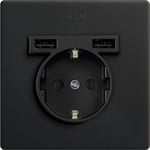 SIMON - Kit prise encastrée avec deux chargeurs USB type A noir mat, série Simon 270, 16A, 2.1A, prise murale plate et fine, avec cadre, couvercle et mécanisme, couleur noir mat