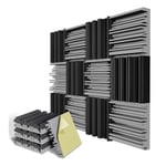 12-pack självhäftande ljudisoleringsskumplattor, 12 x 12 x 2 tum akustiskt skum, för vägg, hem, studio (gråsvart)