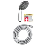 GROHE Vitalio Start 100 - Hand Shower 2 Spray, Water Saving Anti-Limescale, Chrome, 27946000 + GROHE TwistStop - Smooth Shower Hose 1.75 m, Universal