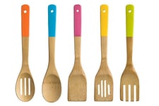 Premier Interiors Utensil Set 5pc Kitchen utensil set, Bamboo/coloured handles naturel 9 x 1.5 x 6 cm
