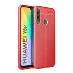 Huawei Y6p - Gummi cover i Læder Design - Rød