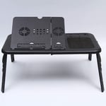 Multifunctional Lapdesk Laptop Table Foldable Lap Stand Bed Table with USB Cooling Fan, Adjustable Desktop & Legs-black