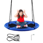 COSTWAY Nest Swing, Hanging Tree Swing Seat with Length Adjustable Ropes, Soft Seating, Kids Swing Set for Indoor Garden Playground, 150kg Capacity (Blue)