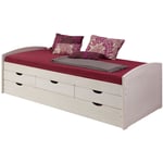 Lit gigogne julia 90x200 cm avec rangement et tiroir-lit lit pour enfant en pin massif lasuré blanc - Blanc