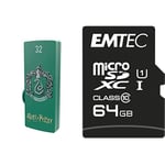 Pack Support de Stockage Rapide et Performant : Clé USB - 2.0 - Série Licence - Harry Potter Slytherin - 32 Go + Carte MicroSD - Gamme Elite Gold - Classe 10-64 GB