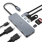 OBERSTER Hub USB C, Adaptateur USB C 9 en 1 Triple Affichage avec 2 x HDMI/VGA, Station d'accueil Rapide Mac Pro/Air 5Gbps pour Lenovo et périphériques de Type C (SD/TF+USB A 3.0/2.0+PD Charging)