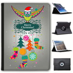 Fancy A Snuggle Flying Owl Stockings Baubles Faux Leather Case Cover/Folio for the New Apple iPad 9.7" (2018 Version)
