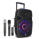 Fenton Portable PA Speaker with 2x Wireless Microphones and Lights, Disco Party Karaoke Music System FTJB 15", Bluetooth