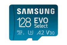Samsung EVO Select (2024) microSD card + SD adapter, 128GB, Memory card for smartphone and tablet, UHS-I U3, 4K UHD, Full HD, 160 MB/s Read, MB-ME128SA/EU