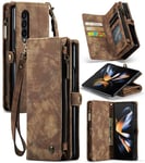 CaseMe Samsung Galaxy Z Fold 5 Rymligt plånboksfodral med många kortfack, brun
