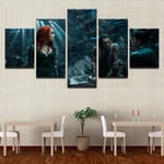 WENXIUF 5 Panel Wall Art Pictures Red hair girl,Prints On Canvas 100x55cm Wooden Frame Ready To Hang The Animal Photo For Home Modern Decoration Wall Pictures Living Room Print Decor