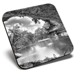 Square Single Coaster bw - Hamilton Pool Sinkhole Texas USA  #37083