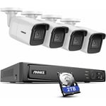 H800 PoE Kit de Surveillance Extérieur Filaire, 8MP 4K 8CH H.265+ NVR(2TB HDD),4 Caméra de Sécurité Bullet avec Enregistrement Audio,IP67