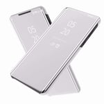 FanTing Case for Oppo Find X2 Pro，Mirrored flip smart translucent case with automatic switch for Oppo Find X2 Pro-Silver