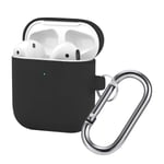 UEEBAI AirPods Case for Airpods 1&2, Liquid Silicone Case with Carabiner Front LED Visible Support Wireless Charging Full Protection Portable Protective Cover for Apple Earphones Earpods - Black