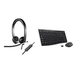 Logitech H650e Wired Headset, Stereo Headphones with Noise-Cancelling Microphone - Black & Logitech MK270 Wireless Keyboard and Mouse Combo for Windows - Black