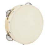 A-Star 6 Inch/15cm Handheld Headed Wooden Tambourine, Traditional Single Metal Jingle Bell Row - Natural Head