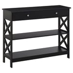 Console Table Side Desk with Shelves Drawers Open Top X Support