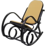 Fauteuil à bascule M41, fauteuil tv, bois massif - Aspect noyer, tissu/textile jaune