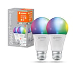 LEDVANCE Smart LED lamp with WiFi Technology, E27-base matt Optics,RGBW Colours Changeable, Light Colour Changeable (2700K-6500K), 806 Lumen, 60W-Replacement, Smart dimmable, 2-Pack