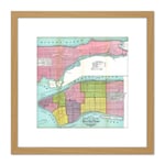 Map Antique 1871 Hardy New York City Fire Departments Reproduction 8X8 Inch Square Wooden Framed Wall Art Print Picture with Mount