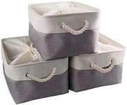 Mangata Jumbo Storage Box set of 3, Canvas Fabric Storage Baskets with Handles for Cupboards, Wardrobe, Shelves, Bathroom, Clothes, Toys, Towel (Foldable, 50x40x30 cm, Grey White)