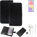 phone Case Wallet Case for Samsung Galaxy M13 + earphones cell phone black
